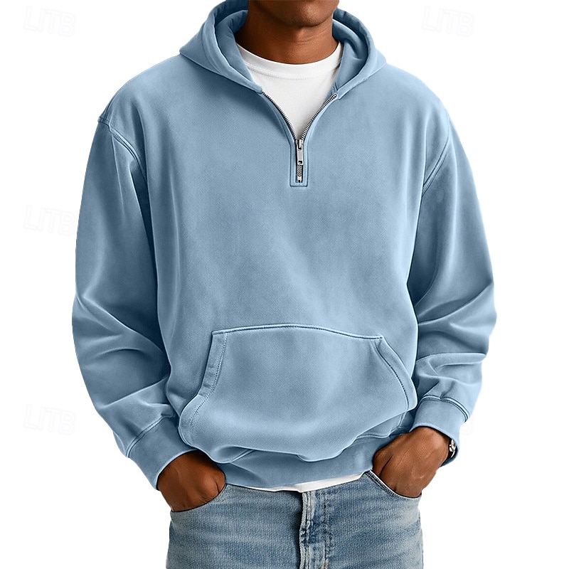 Hombre Sudadera Sudadera Con Capucha Sudadera con capucha y cremallera de un cuarto Rojo tinto Verde Claro Azul Marino Gris Claro Azul claro Con Capucha Plano Bolsillo canguro Deporte Casual Diario 2026 - $24.99 –P1