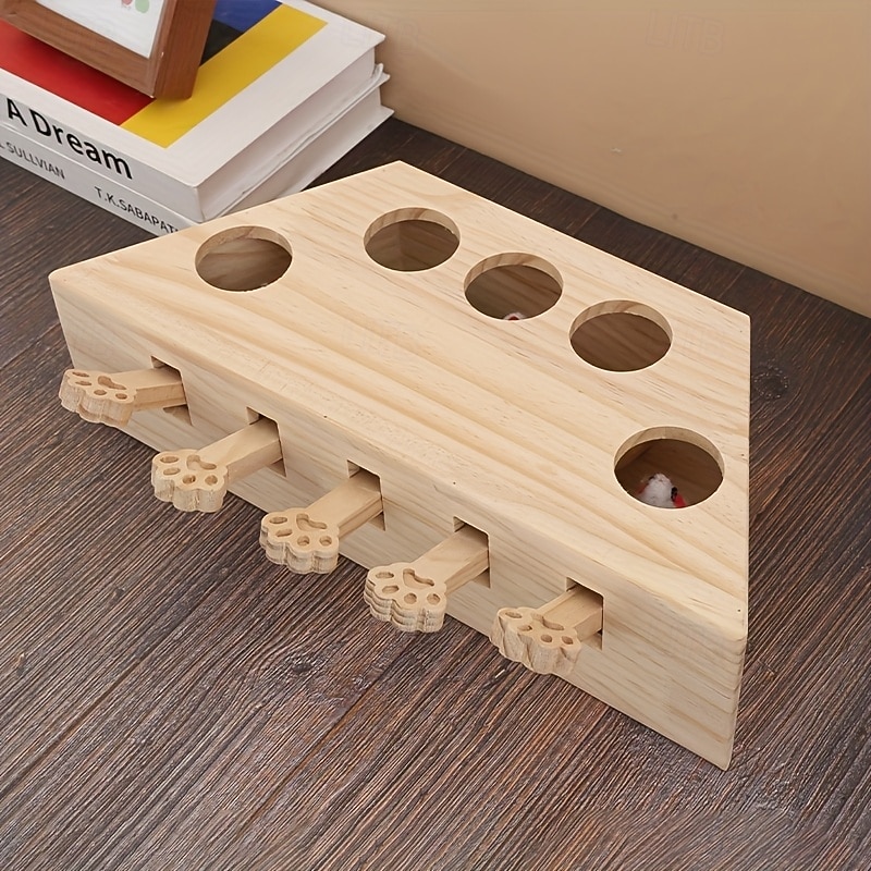Jucărie pentru pisici din lemn reciclat cu 6 dozatoare interactive ascunse pentru recompense &decupaje cu amprente de lăbuțe - stimulare mentală sigură pentru mai multe pisici &jucărie de exerciții 2026 - $60.99 –P5