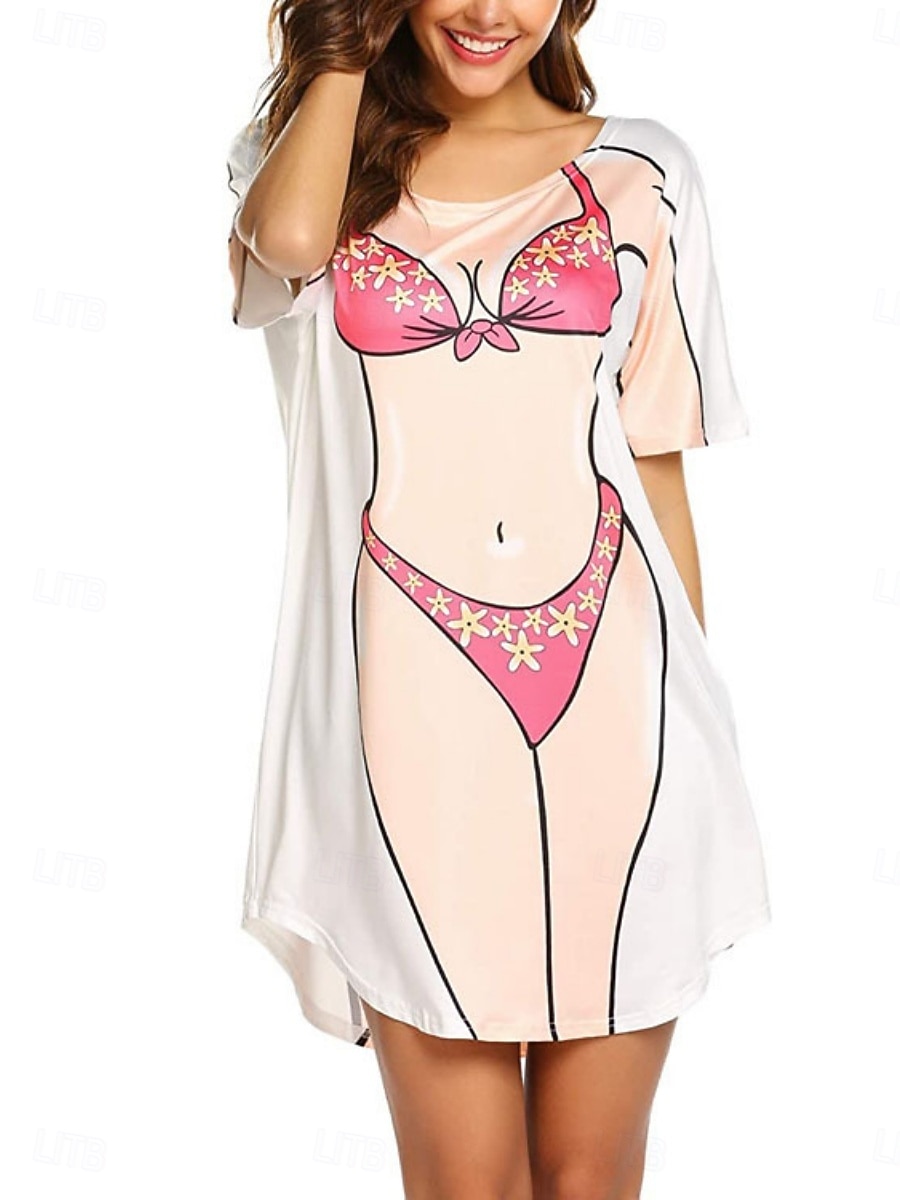 Kvinnors simklänning baddräkt klänning semester strandkläder grafisk rund hals långärmad baddräkter 2026 - $22.99 –P3