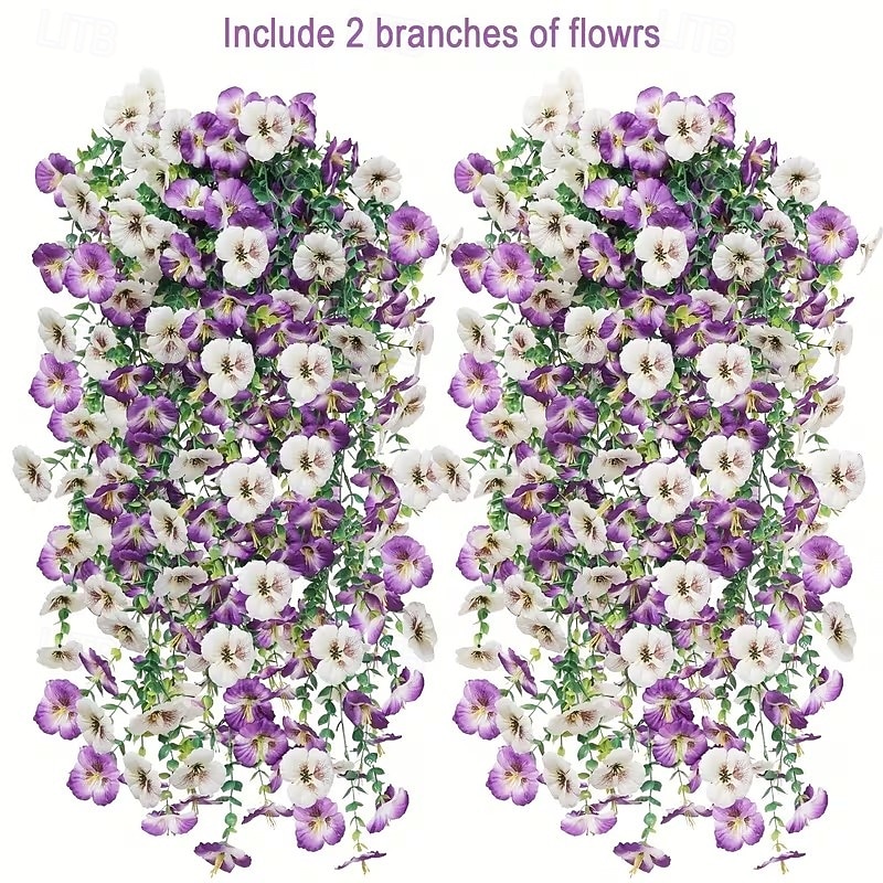 4 svazky závěsných umělých macešek, venkovní umělá květinová dekorace, UV odolné realistické umělé květiny pro venkovní zahradu, verandu, balkon, interiér domu a svatební dekorace 2026 - QAR 78.06 –P1