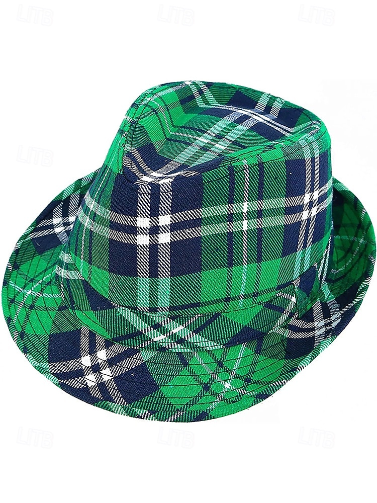 Conjunto de accesorios para disfraz de San Patricio para hombre: sombrero, pajarita y tirantes a cuadros verdes, poliéster con múltiples estampados, ideal para desfiles y fiestas irlandesas. 2026 - $24.99 –P4