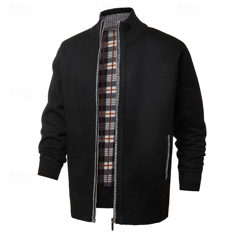 Herre Genser Cardigan Genser Glidelås genser Riflet Strikke Vanlige topper Strikket Helfarge Høyhalset Nøytral Mote Avslappet Dagligdagstøy Klær Høst Vinter Navyblå M L XL 2026 - $30.99 –P12