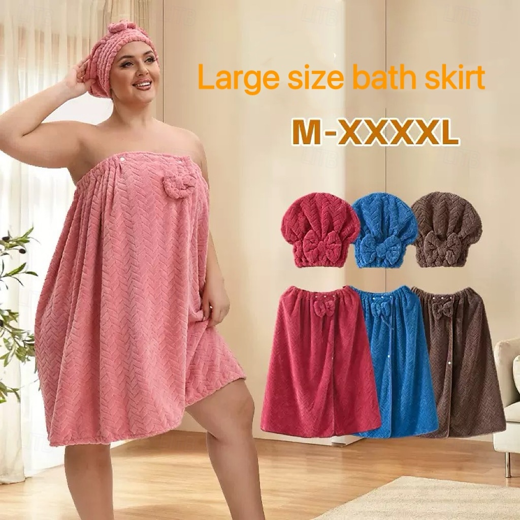 Conjunto de saia de banho plus size ajustável e touca de secagem rápida, roupa de banho confortável e prática, perfeita para depois do banho, à beira da piscina e no chuveiro, secagem rápida e ajuste regulável. de 2026 por $35.99 –P1