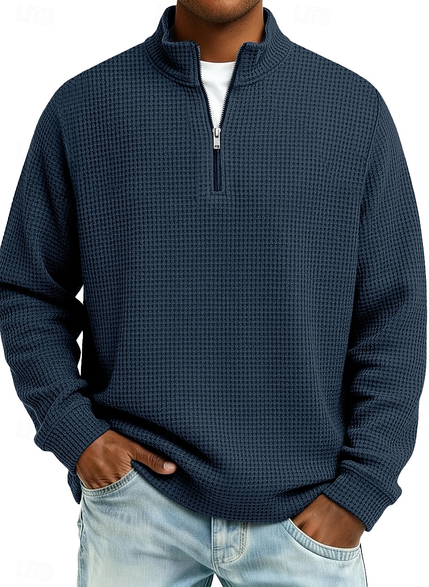 Hombre Camiseta de punto gofre camiseta Casual Exterior Cuello Mao Cremallera de un cuarto Manga Larga Moda Moderno Color sólido Con Texturas De Punto Otoño Primavera & Otoño Otoño invierno Ajuste 2026 - $22.99 –P7