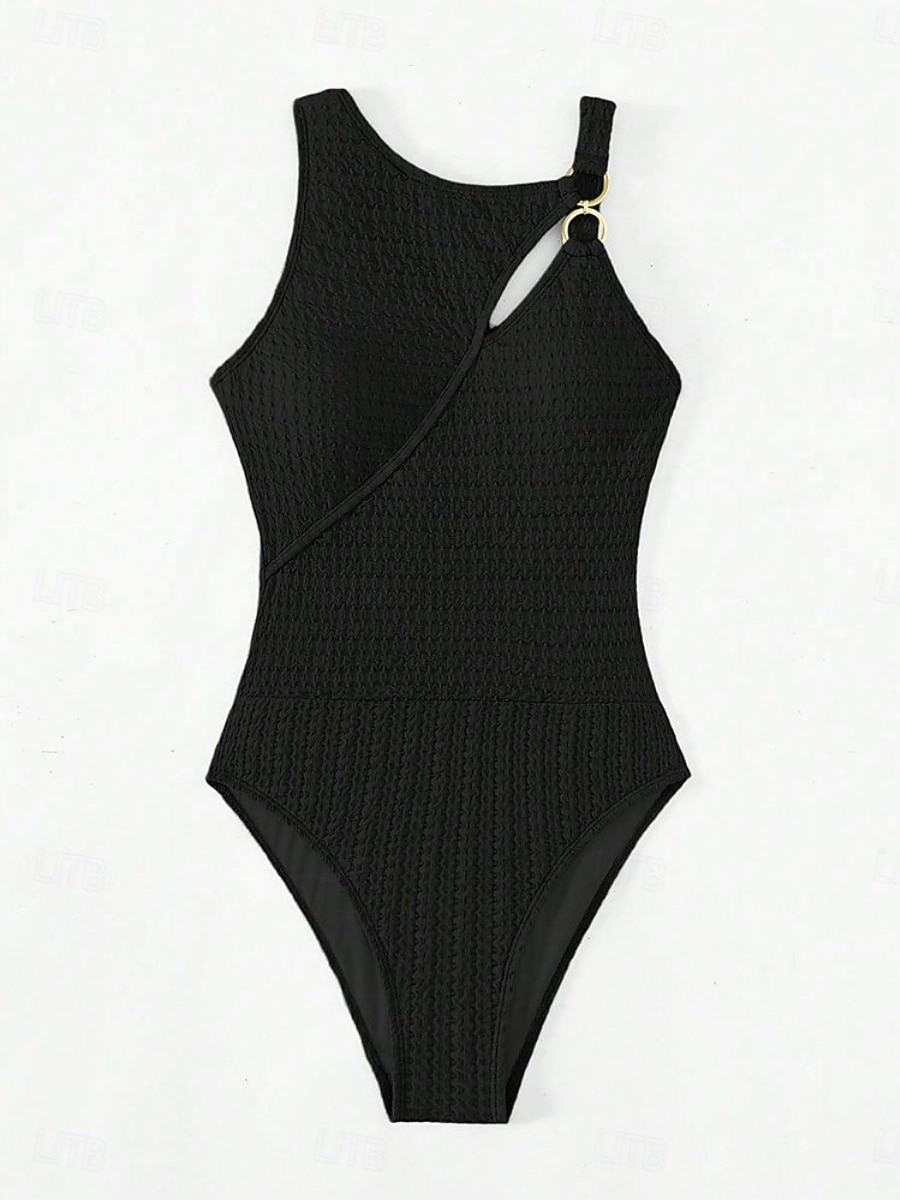 Dámské jednodílné plavky zeštíhlující sexy výřez jedno rameno monokini břišní kontrola vysoký pas slim bez zadního dílu na dovolenou na pláž jednobarevné kulaté krk bez rukávů 2026 - $24.99 –P4