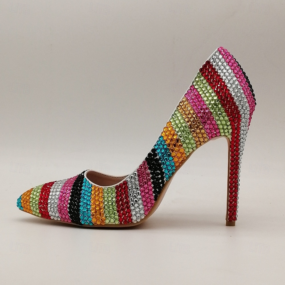 Women's Multicolor Rhinestone High Heels - Sparkling Striped Pointed Toe Pumps for Parties, Celebrations, and Special Events 2026 - $79.99 –P2