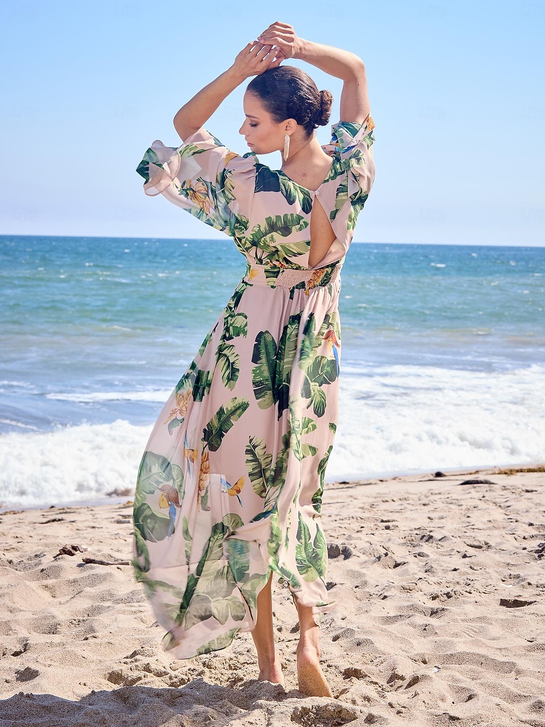 2026年 シフォンボタニカルプリントのゆったりとしたマキシドレス、バケーション  コレクション – $22.49 –P5