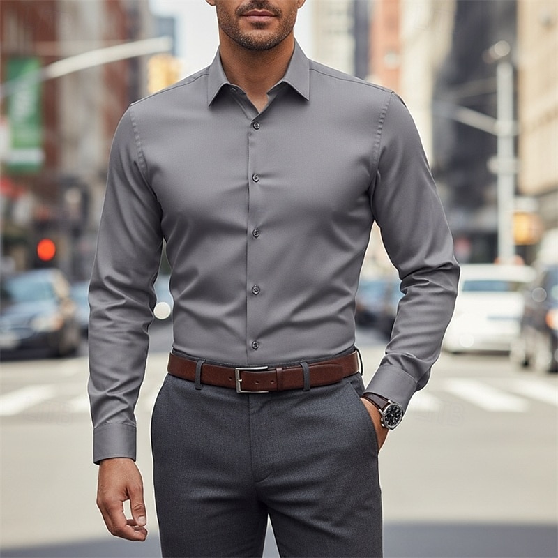 Hombre Camisa para Vestido Abotonar la camisa Plano Trabajo Boda Azul Real Manga Larga Cuello Vuelto Todas las Temporadas Ropa 2026 - $22.99 –P4