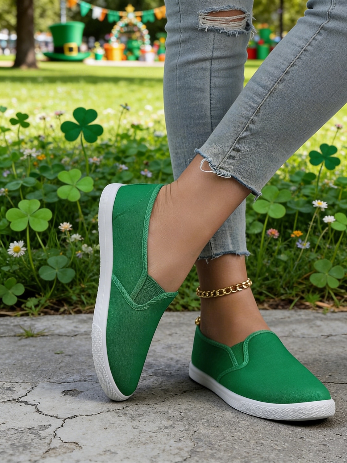 Grüne Damen-Slipper aus Canvas zum Hineinschlüpfen für den St. Patrick's Day – bequeme, lässige und vielseitige Sneaker für Paraden, Festivals und den Alltag 2026 - $19.99 –P4
