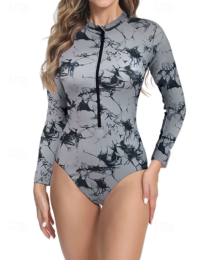 בגדי ריקוד נשים מגן מפריחה בגד ים עם הדפס פרחוני בגד ים טרופי לרכוס קל במיוחד (UL) הגנת UV אלסטי שרוול ארוך בגדי ים גלישה שנרקול אביב 2026 - $20.99 –P10