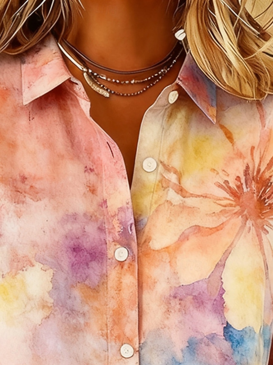 Mujer Camisa Botones Estampado Floral Graphic Elegante Casual Manga Larga Cuello Camisero Tops regulares Diario Rosa Primavera Otoño 2026 - $32.99 –P2