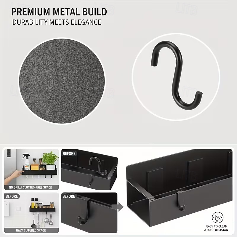 2 магнитных органайзера для холодильника с 4 съемными крючками, магнитная полка для хранения без сверления, боковая полка для хранения на холодильнике, компактные аксессуары для кухни и ванной, 2026 - $22.99 –P12