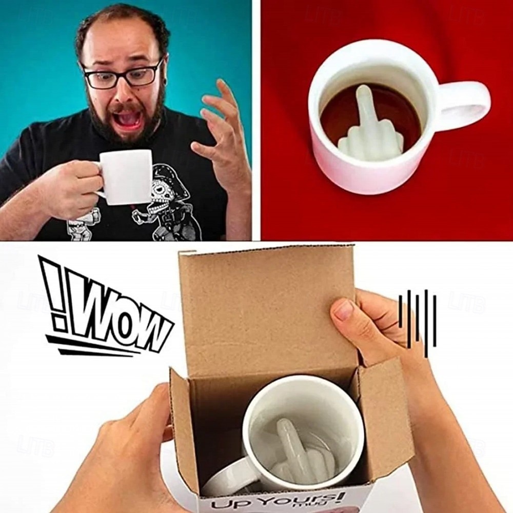 Taza de cerámica personalizada para el dedo medio, divertida taza blanca para café, leche, agua, té con asa para fiesta, Día de los Inocentes, interesante taza de cerámica personalizada para el dedo 2026 - $15.99 –P1
