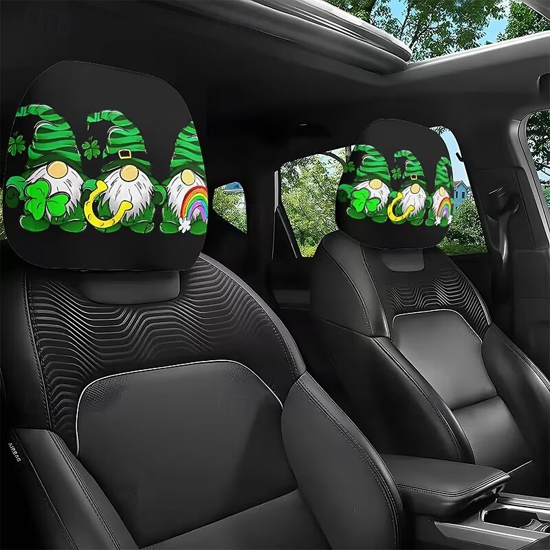 2 capas de encosto de cabeça para carro com trevo verde | compatíveis com todos os veículos, pretas &Adesivo para carro com estampa de trevo verde, design plano 2D, poliéster, fácil instalação - de 2026 por $7.99 –P15