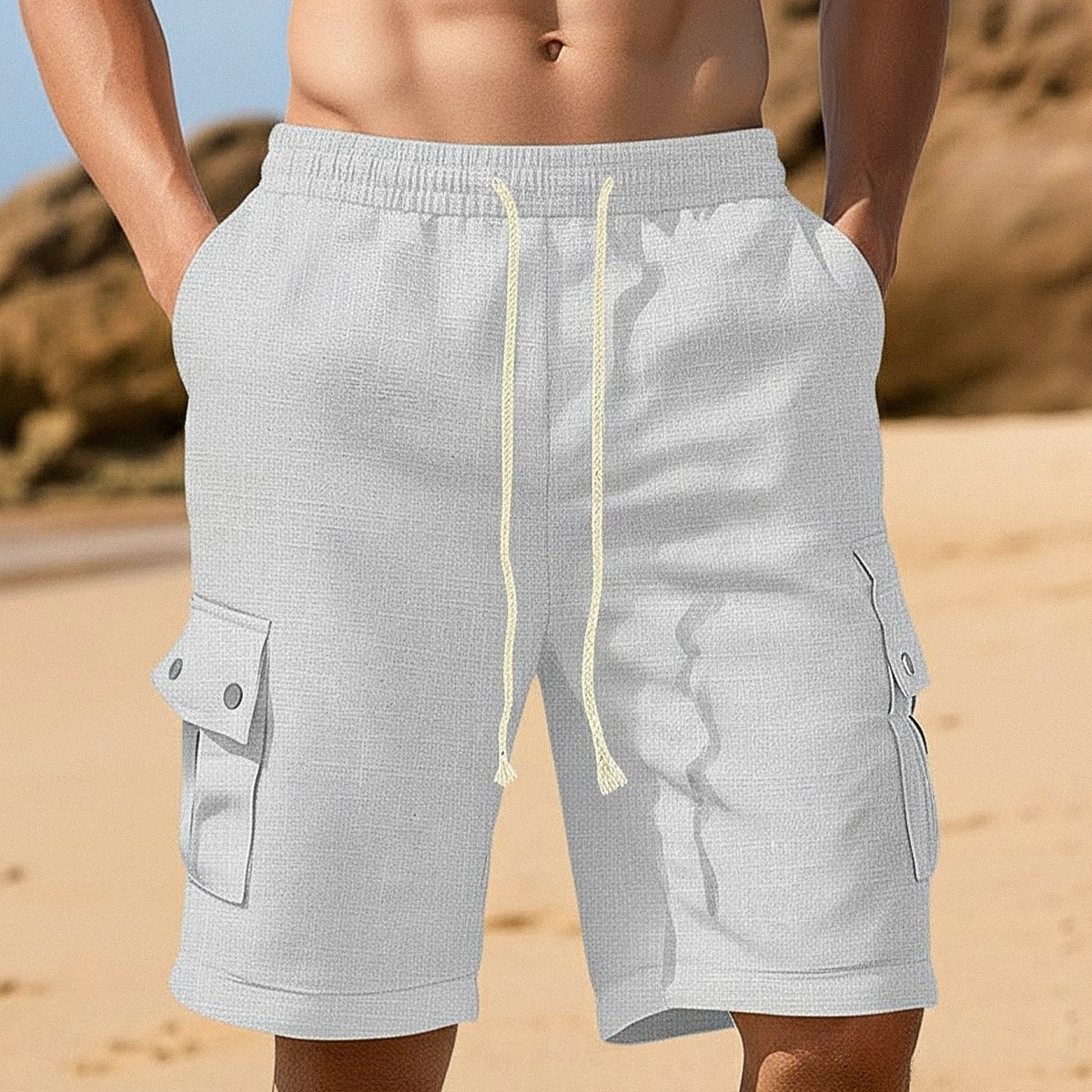 Herren Shorts Leinenshorts Sommershorts Strandshorts Kordelzug Elastischer Bund Einfach Komfort Atmungsaktiv Knielang Täglich Outdoor Strand Urlaub Mode Blau Schwarz Unelastisch 2026 - $25.99 –P12