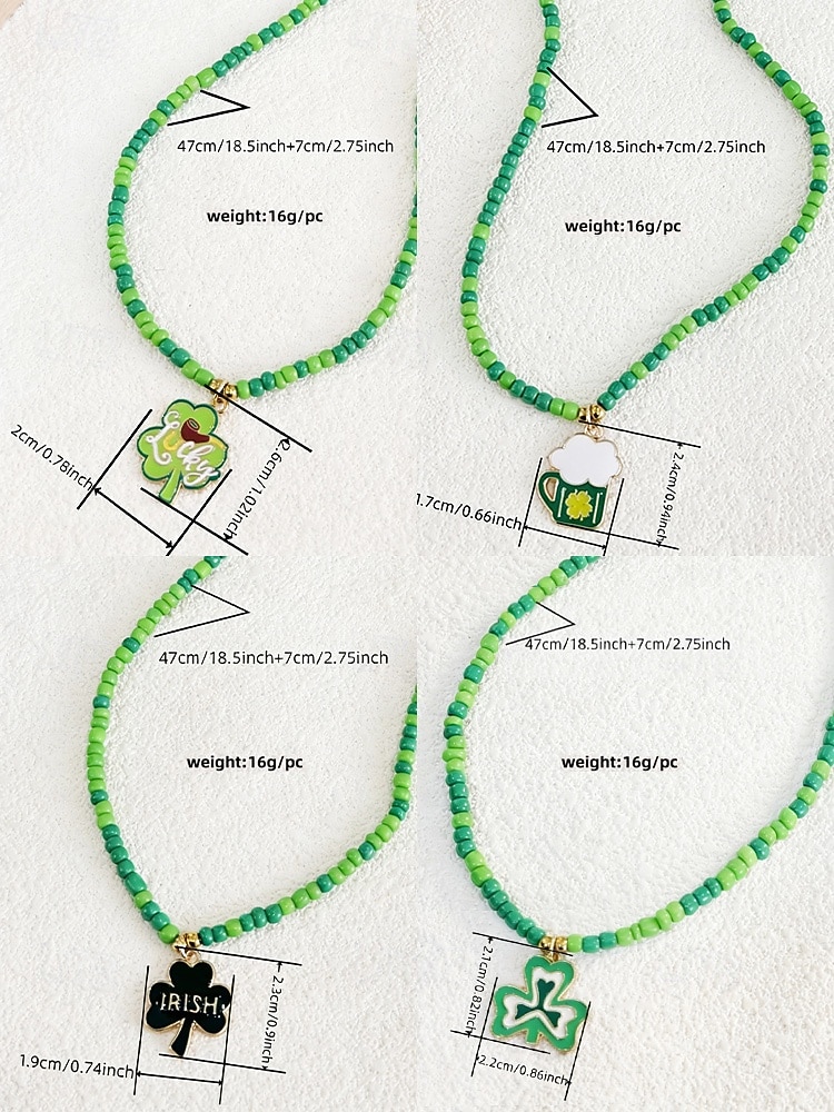 Women's Alloy and Acrylic Shamrock Necklace with Multiple Pendant Styles, Green Beads, Perfect for St. Patrick's Day and Everyday Wear 2026 - $7.99 –P10