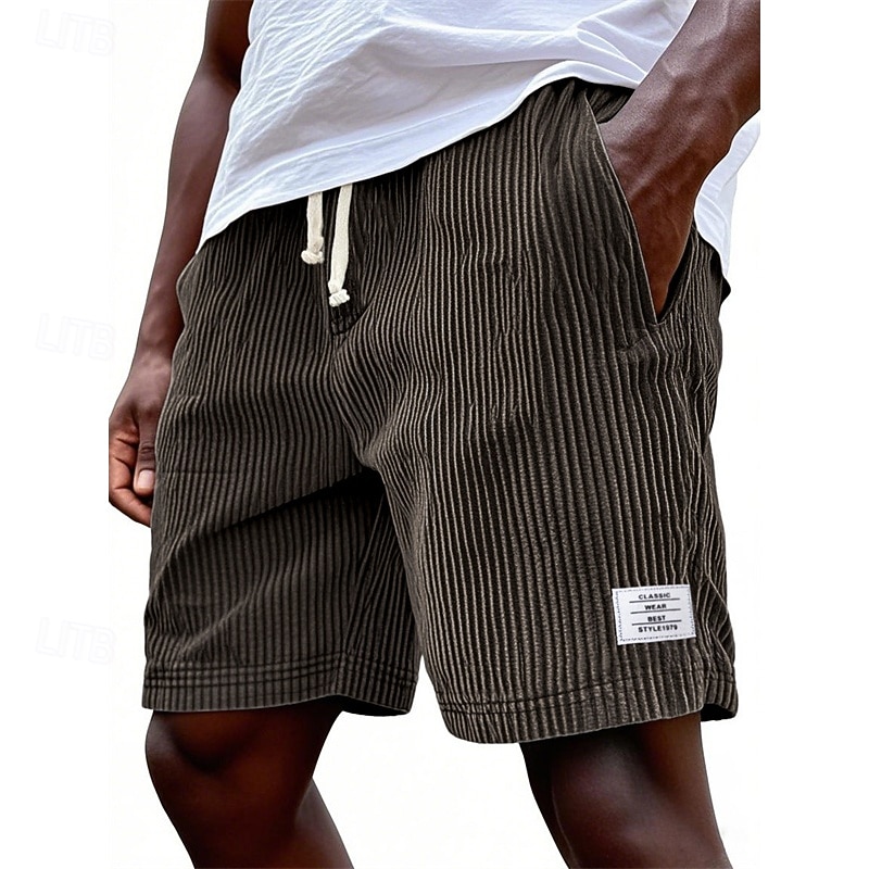 Men's Shorts Casual Shorts Corduroy Shorts Pocket Elastic Waist Plain Breathable Knee Length Outdoor Vacation Daily Wear Vacation Fashion White Navy Blue Micro-elastic 2026 - $21.99 –P12