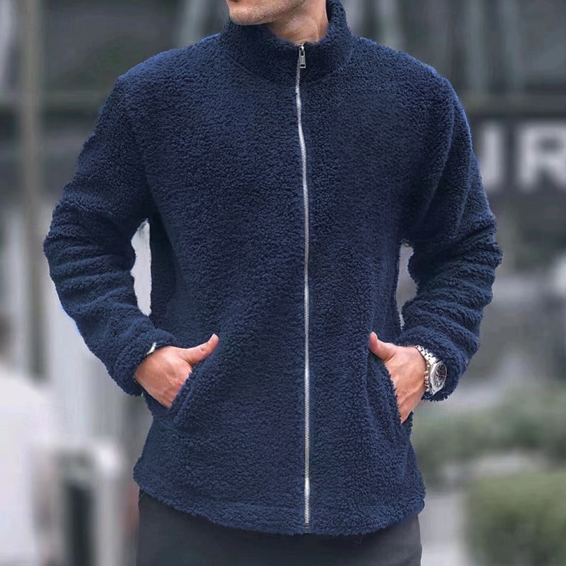 Herren Wintermantel Teddymantel Freizeitjacke Lässig Täglich Thermowarm Tasche Vollreißverschluss Herbst Winter Einfach Streetwear Täglich Stehkragen Regulär Blau Schwarz Marineblau Braun Khaki Jacken 2026 - $28.99 –P13