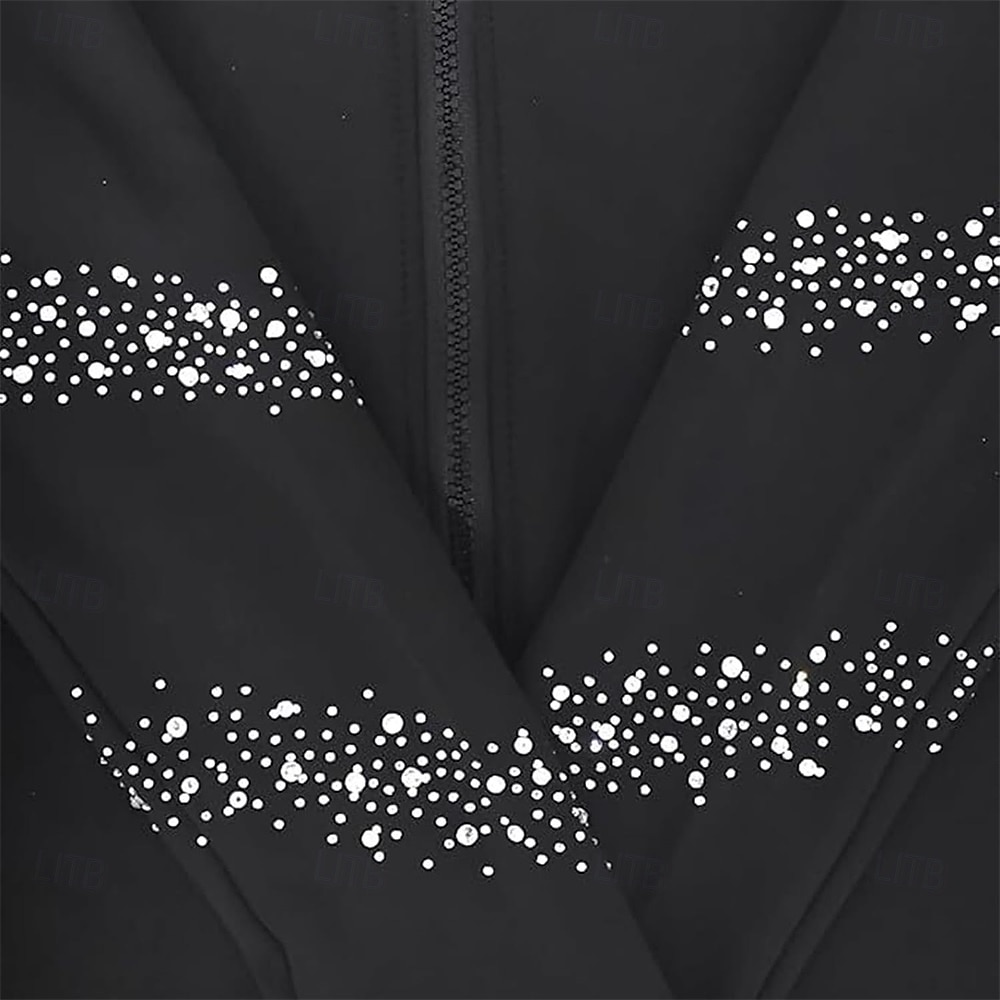 2026年 フィギュアスケート フリース ジャケット レディース ガールズ アイススケート ジャケット トップス ブラック ストレッチ トレーニング 競技 スケートウェア 保温 暖かい クリスタル/ラインストーン 長袖 アイススケート フィギュアスケート  コレクション – $89.99 –P3