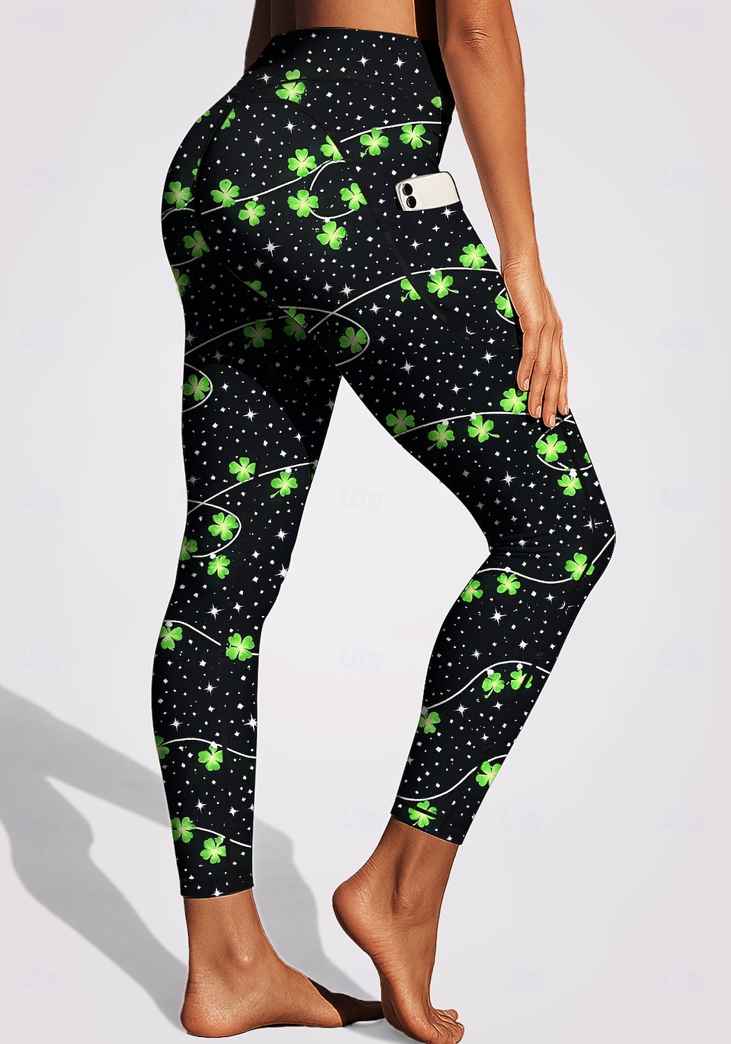 St. Patrick Women's pilates leggings fitness pants Gym Leggings Pockets Stamp Duty Side Pockets Pilates Gym Gym Workout Tights Leggings Bottoms Trees / Leaves Clover Green and Black Dark Green Sports 2026 - $20.99 –P1