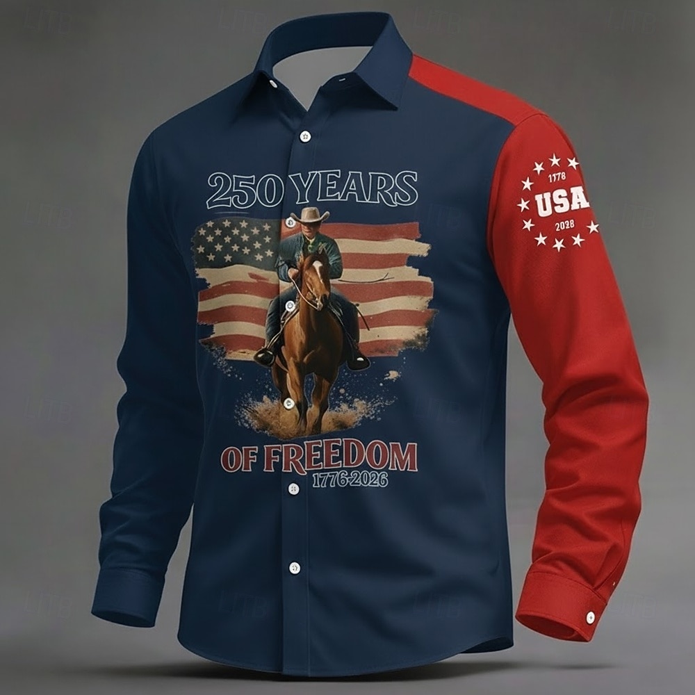 Homme 4 juillet, 250e anniversaire des États-Unis Drapeau américain FREEDOM Chemise Chemise Boutonnée manche longue Vintage Rétro Fête Décontracté Quotidien Printemps Automne Col Rabattu Impression de 2026 ? $27.99 –P3