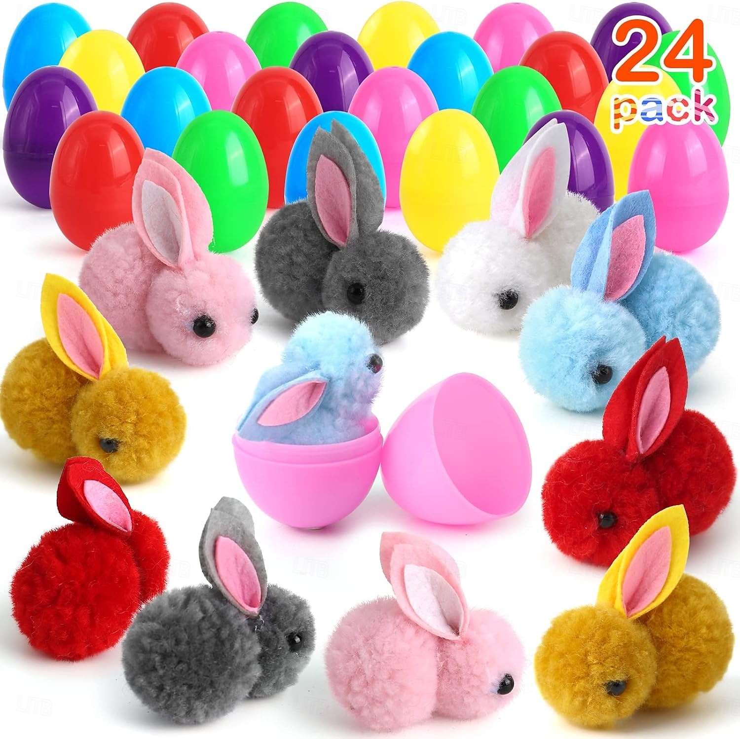 24 Pack Easter Eggs Fillers with Bunny Plush Easter Basket Stuffers for Kids Easter Eggs with Toys Inside Easter Bunny Mini Stuffed Animal for Easter Eggs Hunts Party Favors Surprise Egg 2026 - $22.99 –P2