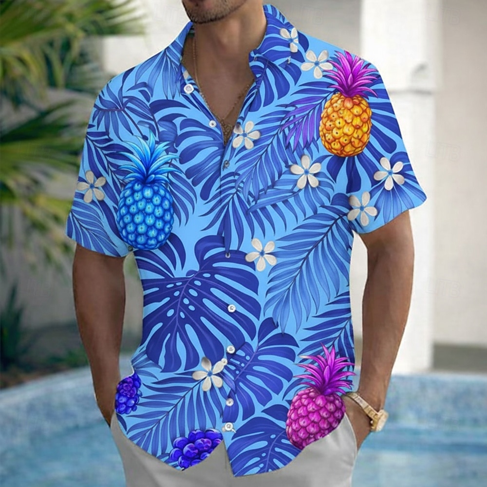 Herren Palmblatt Tropische Pflanzen Blumen Sommer Hawaiihemd Knopfhemd Alohahemd Kurzarm Hawaiianisch Ferien Strandbekleidung Sommer Frühling Umlegekragen 3D-Druck Hemden mit Kragen Blau Purpur Grün 2026 - $25.99 –P2