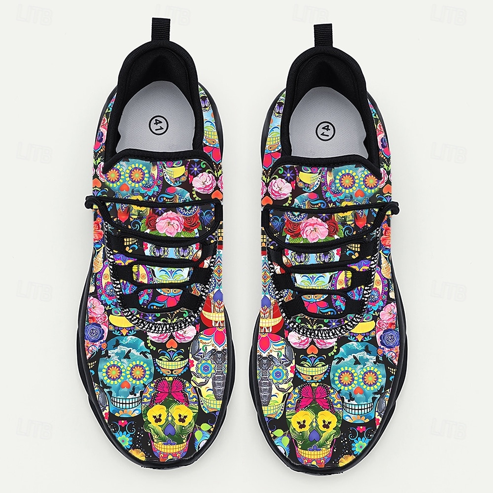 Herren Mardi Gras Bunte Totenkopf Sneaker – Künstlerisches Totenkopf-Design mit lebendigen Farben Ideal für Karneval Tanzpartys und festliche Feiern 2026 - $42.99 –P5
