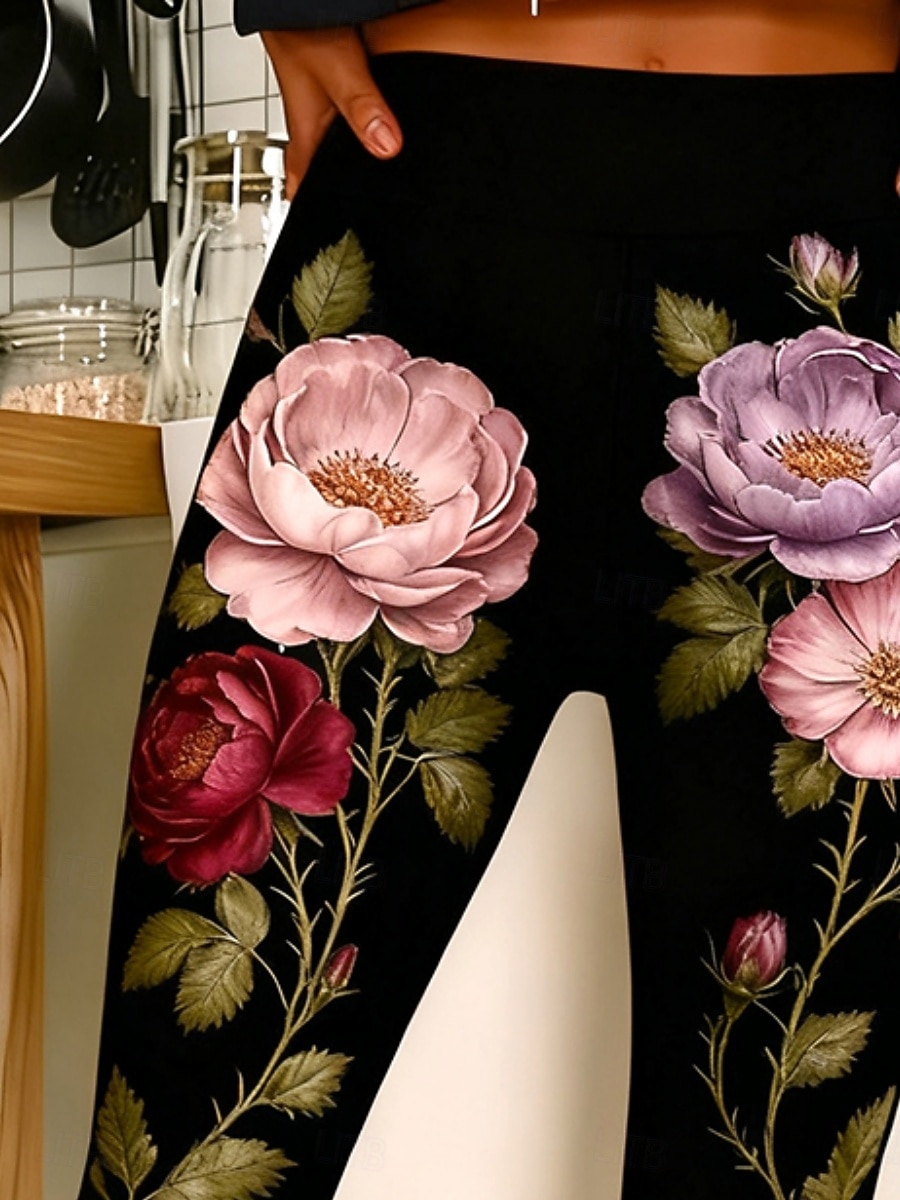 Mujer Polainas Leggings cómodos Vacaciones Vintage Casual Longitud total Alta cintura Graphic Rosa Estampado Comodidad Cómodo Alta elasticidad Casual Diario Vacaciones Negro Primavera Otoño Pitillo 2026 - $21.99 –P2