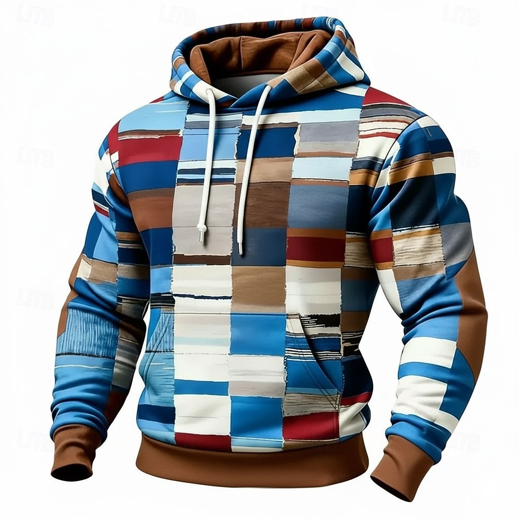 Herren Geometrisch Karomuster Kapuzensweatshirt Pullover Mode Täglich Langarm Rundhalsausschnitt Heim Streetwear Party Blau Braun Grün Khaki Kordelzug Herbst Winter Designer S M L XL XXL XXXL 2026 - $32.99 –P1