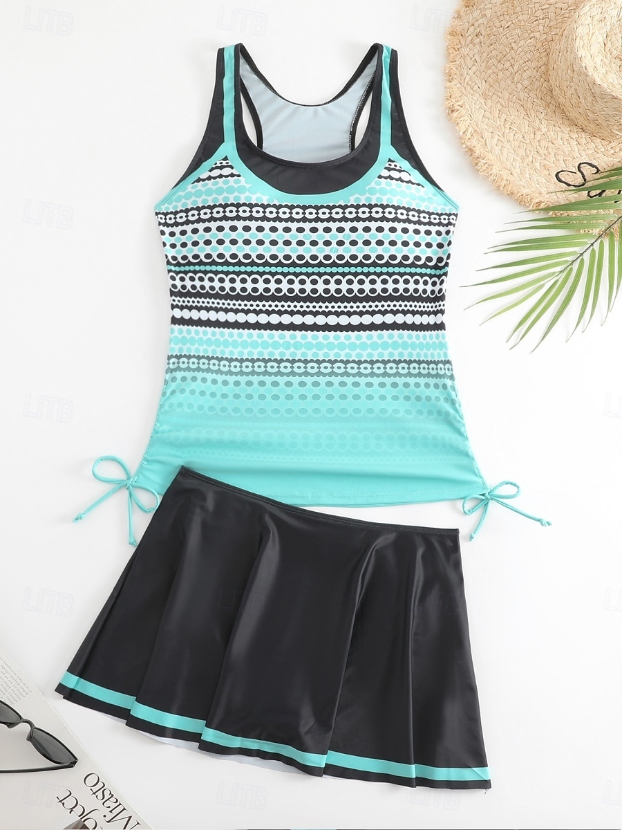 Γυναικείο Μαγιό Ταγκίνι 2 Τεμαχίων Φούστα Έλεγχος Κοιλιάς Ψηλός Ορθοστάτης Σλιμ Ανοιχτή Πλάτη Διακοπές Παραλία Φορέματα Σημαία Ράσβερ  U Λαιμός Αμάνικο 2026 - $33.99 –P12