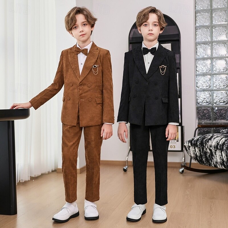 Traje de portador de anillos de 5 piezas, blazer para niños & pantalones  &camisas &Traje formal para niño, estilo casual, para exteriores, para fiestas, a la moda, básico, color liso, con bolsillos y 2026 - $63.99 –P1