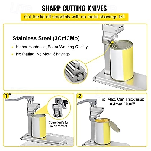 Commercial Can Opener, 18.9 Inches Long, Manual Stainless Steel for Cans Up to 11.8 Inches High, Fixed with Clamp or Screws, Ergonomic Rotating Handle and a Spare Blade 2026 - $103.99 –P5