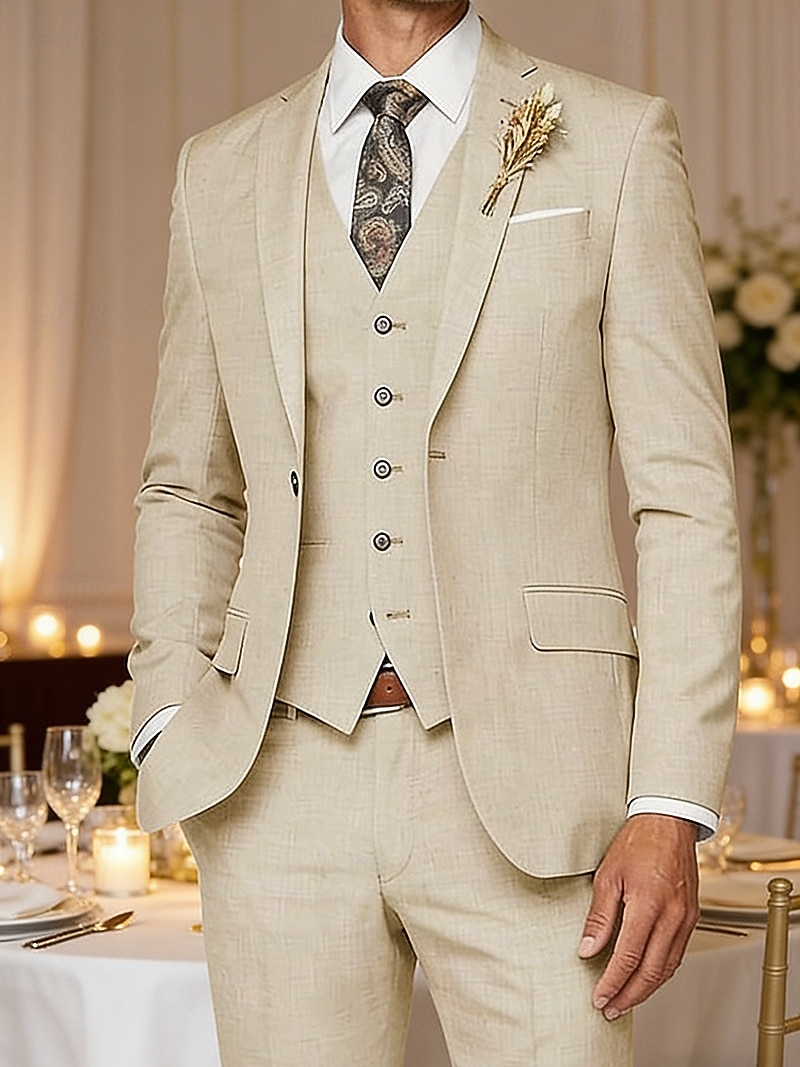 Herren Blazer + Weste + Anzughose Blazer Geschäft Arbeit Hochzeit Mode Streetwear Herbst Winter Terylen Einfach 3 Teile Einreihig Blazer Schwarz Champagner Rosa Kaki 2026 - $125.29 –P4