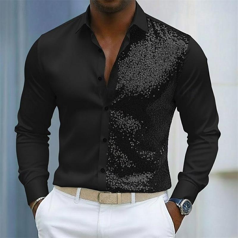 Hombre Camisa Camisa de verano Camisa casual Camisa de playa Abotonar la camisa Negro Blanco Manga Larga Color sólido Diseño Casual Diario Lentejuelas Ropa Moda Casual De moda Cómodo 2026 - $30.99 –P1