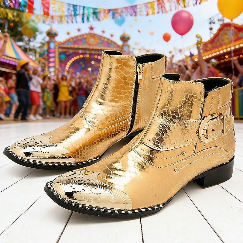 Χρυσά Μεταλλικά Μποτάκια Δυτικού Στυλ Μαρντί Γκρας για Άνδρες – Ποιότητα 100% Δέρμα Αγελάδας με Στιλβωμένα Λεπτομέρειες Ιδανικά για Καρναβάλια Εορταστικά Πάρτι και Ειδικές Περιστάσεις 2026 - $159.99 –P1