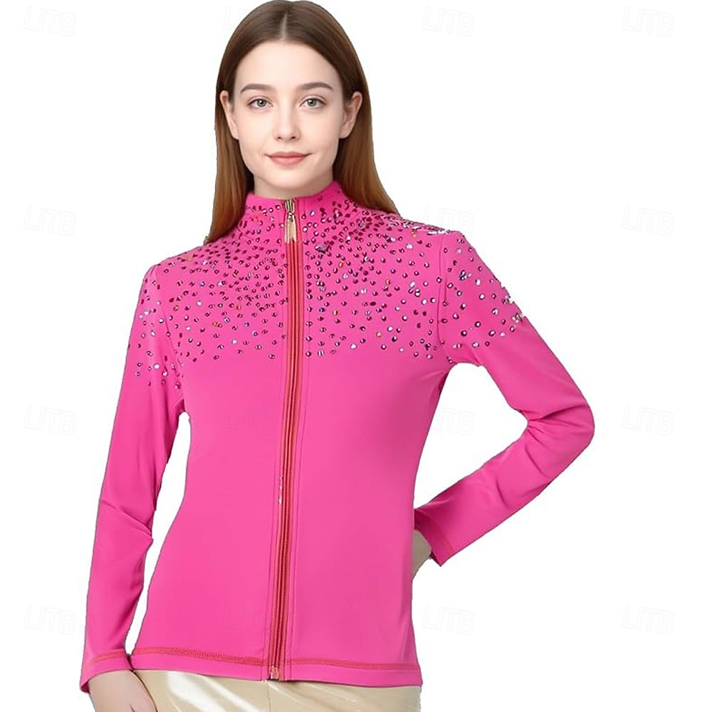 2026年 フィギュアスケート フリース ジャケット レディース ガールズ アイススケート ジャケット トップ パープル ストレッチ トレーニング 競技 スケートウェア 保温 暖かい クリスタル/ラインストーン 長袖 アイススケート フィギュアスケート  コレクション – $106.99 –P10