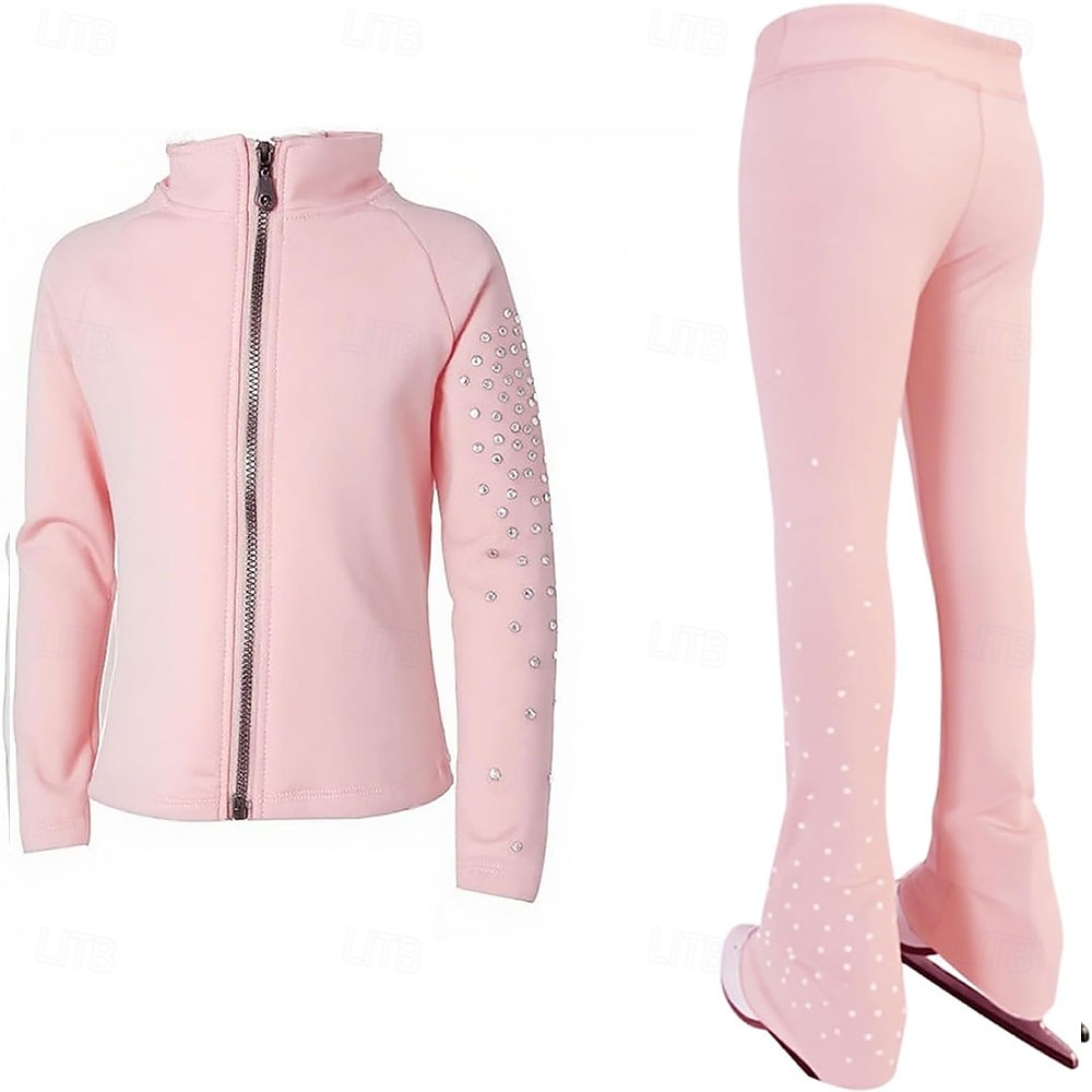 Eiskunstlaufjacke mit Hose, Damen- und Mädchen-Eiskunstlaufbekleidung, schwarz, dehnbar, Trainings- und Wettkampfbekleidung, wärmend, mit Kristall-/Strasssteinen besetzt, langärmlig, Eiskunstlauf 2026 - $160.99 –P2