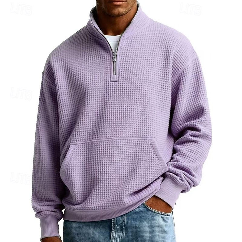 Herre Hattetrøje Genser Vaffel genser Kvart glidelås genser Svart Hvit Lysegrønn Navyblå Lys Lilla Halv glidelås عادي Avslappet Daglig Sport & Utendørs Gatemote Grunnleggende Fritid Høst Vinter Klær 2026 - $31.99 –P8