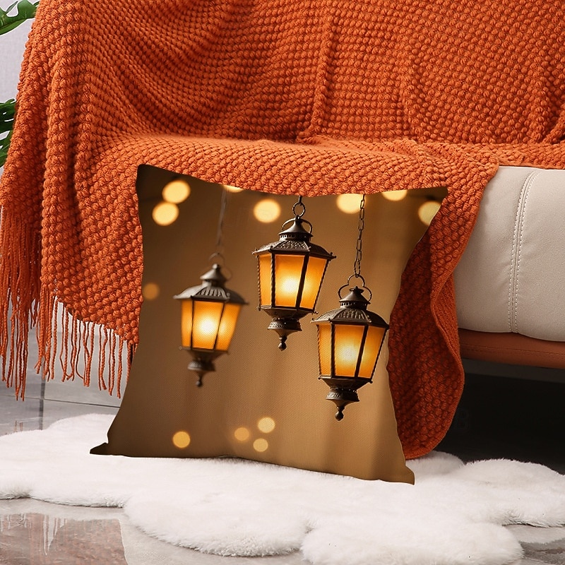 Ramadan Eid Throw Pillow Cover, Gold Print Lantern & Oil Lamp, Middle Eastern Festival Decor, Sofa Cushion for Living Room and Prayer Room, Seat Pillow 2026 - $13.99 –P7