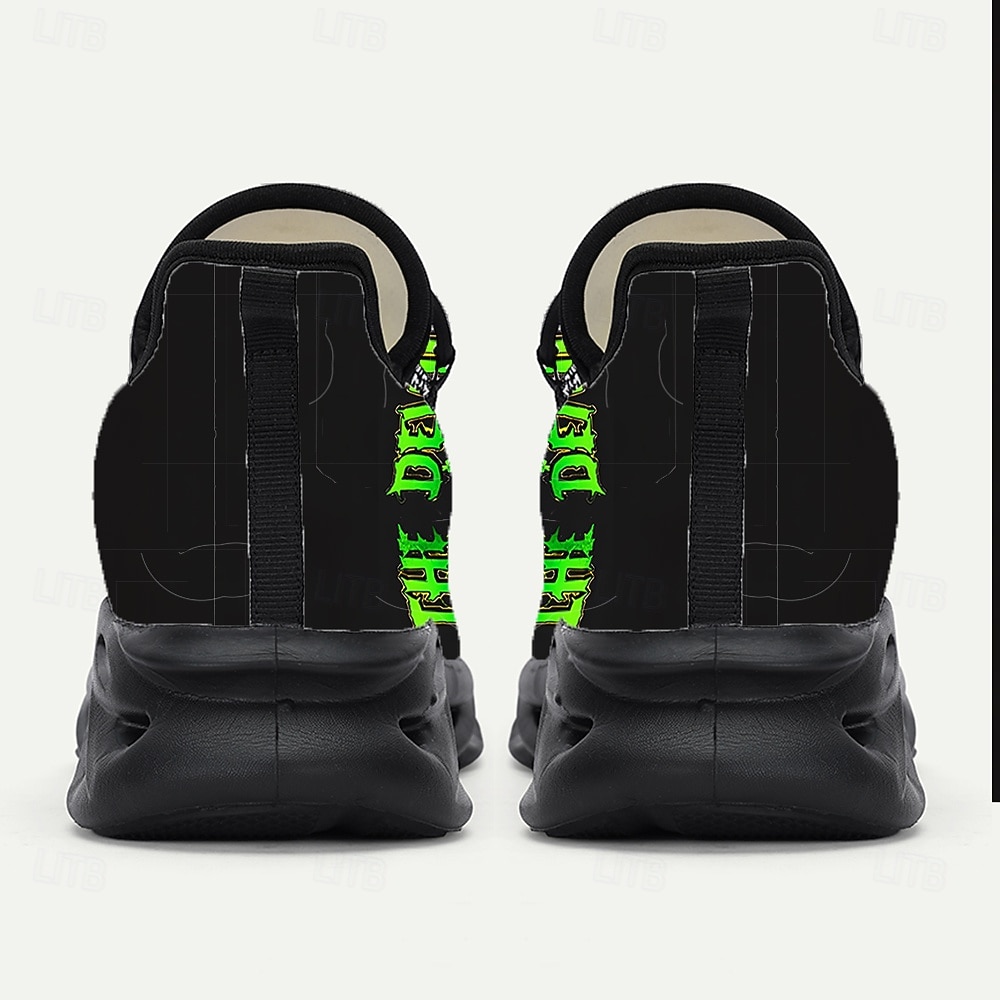 Sneakers da uomo con stampa teschio: design unico verde e nero con struttura resistente, perfette per il giorno di San Patrizio e per l'abbigliamento casual del 2026 a $46.99 –P7