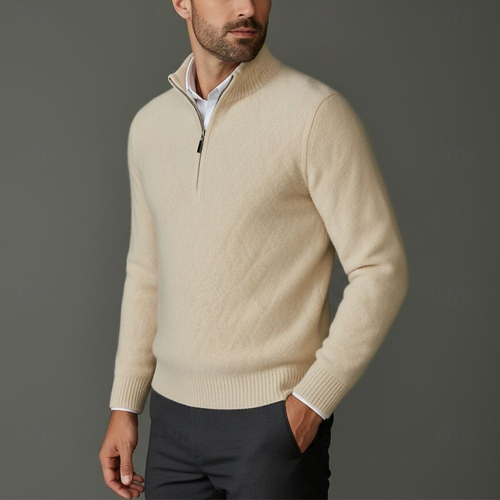 Hochwertiger Herrenpullover aus reiner Wolle und Kaschmir mit Viertelreißverschluss, klassischer Strickpullover, weich, warm und atmungsaktiv. 2026 - $166.99 –P2