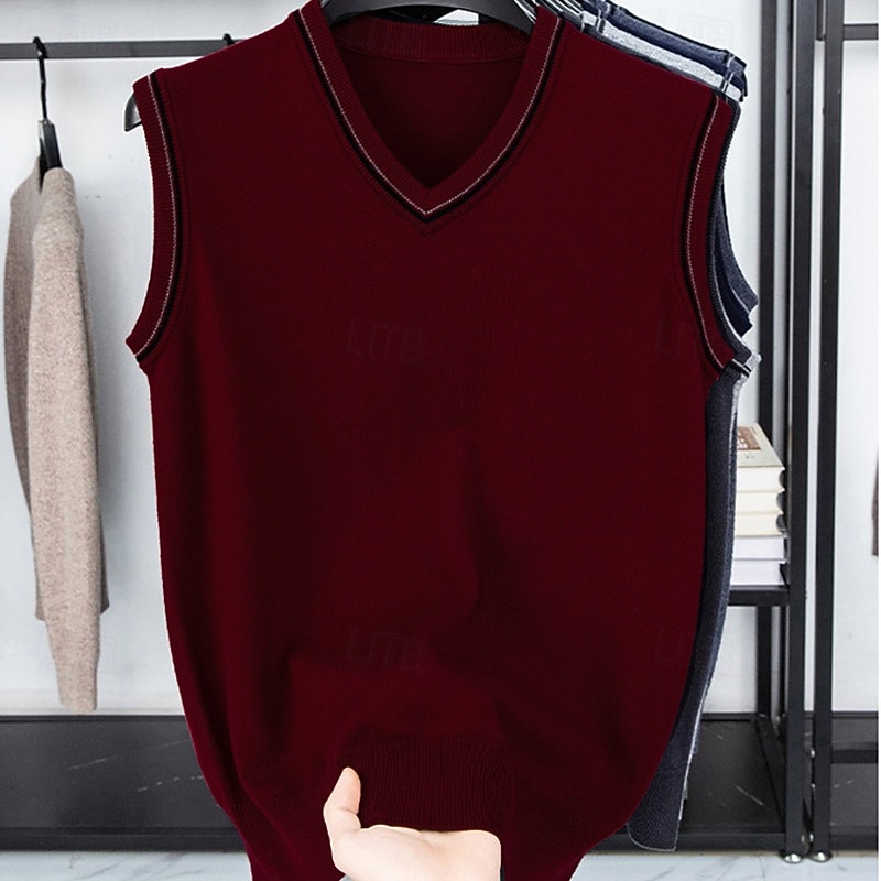 Herren Pullunder Kleid Pullover Pullover Weste Strickpullover Gerippt Stricken Normale Oberteile Gestrickt Einfach V Ausschnitt Mode Lässig Urlaub Alltagskleidung Bekleidung Herbst Winter Schwarz Rote 2026 - $25.99 –P8