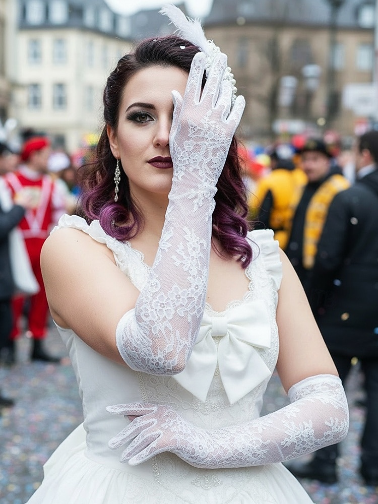 2026年 ウィメンズ マルディグラ レース グローブ、ブラックとホワイトあり、エlegantなデザイン カーニバル、仮面舞踏会、結婚式に最適  コレクション – $11.99 –P5