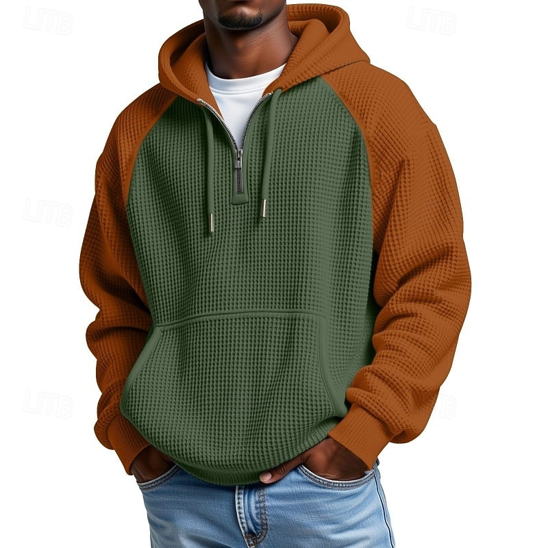 Voor heren Trui met capuchon Wafel Hoodies Stoppen Hoodie met kwartrits Zwart Leger Groen Rood Marineblauw Bruin Capuchon Kleurenblok Lapwerk Zak Casual Dagelijks Sport & Outdoor Streetwear 2026 - $36.99 –P10