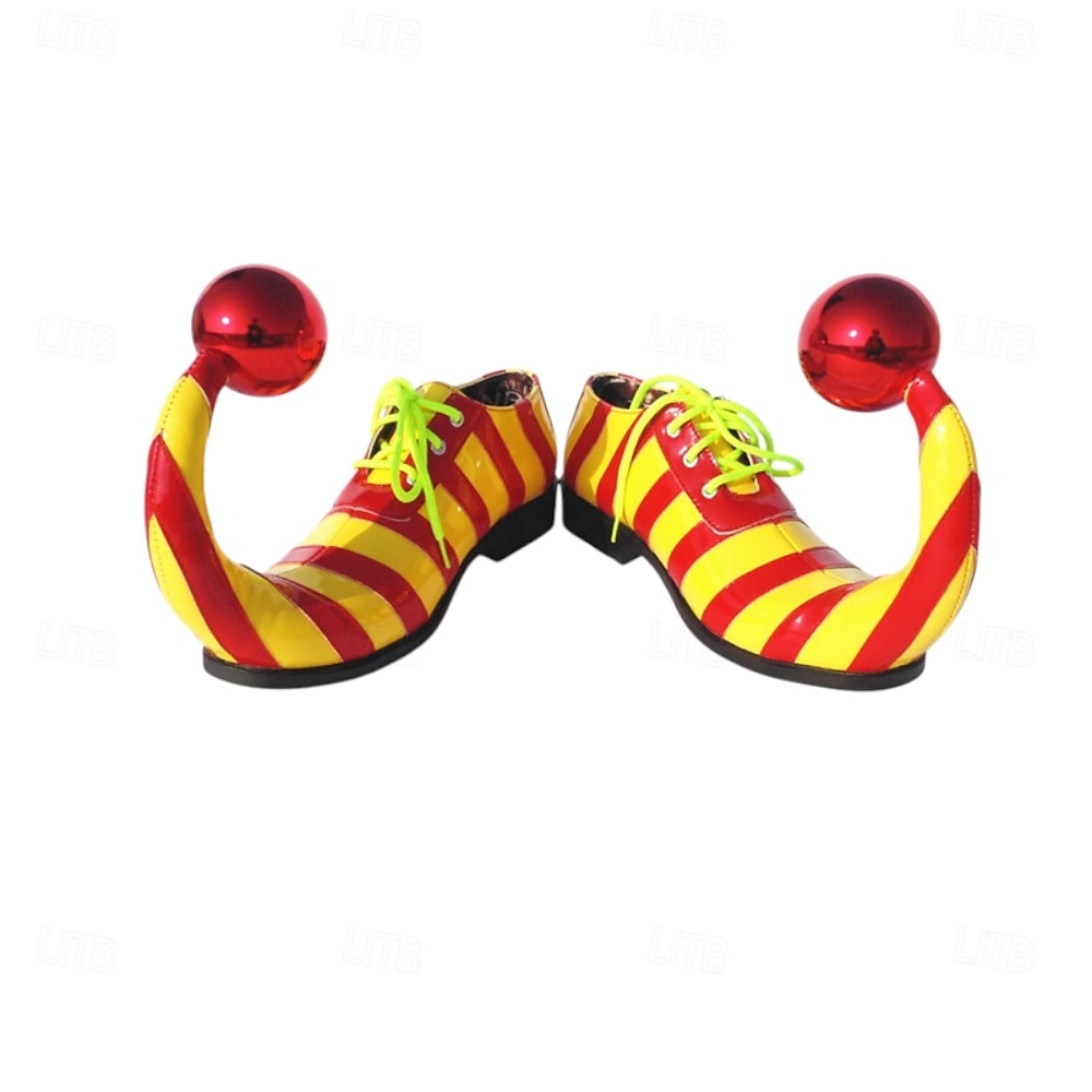 Zapatos de payaso a rayas de Mardi Gras para hombres rojos y amarillos punta puntiaguda con tacón curvado divertido ajuste cómodo perfectos para carnaval y disfraces de payaso 2026 - $64.99 –P1