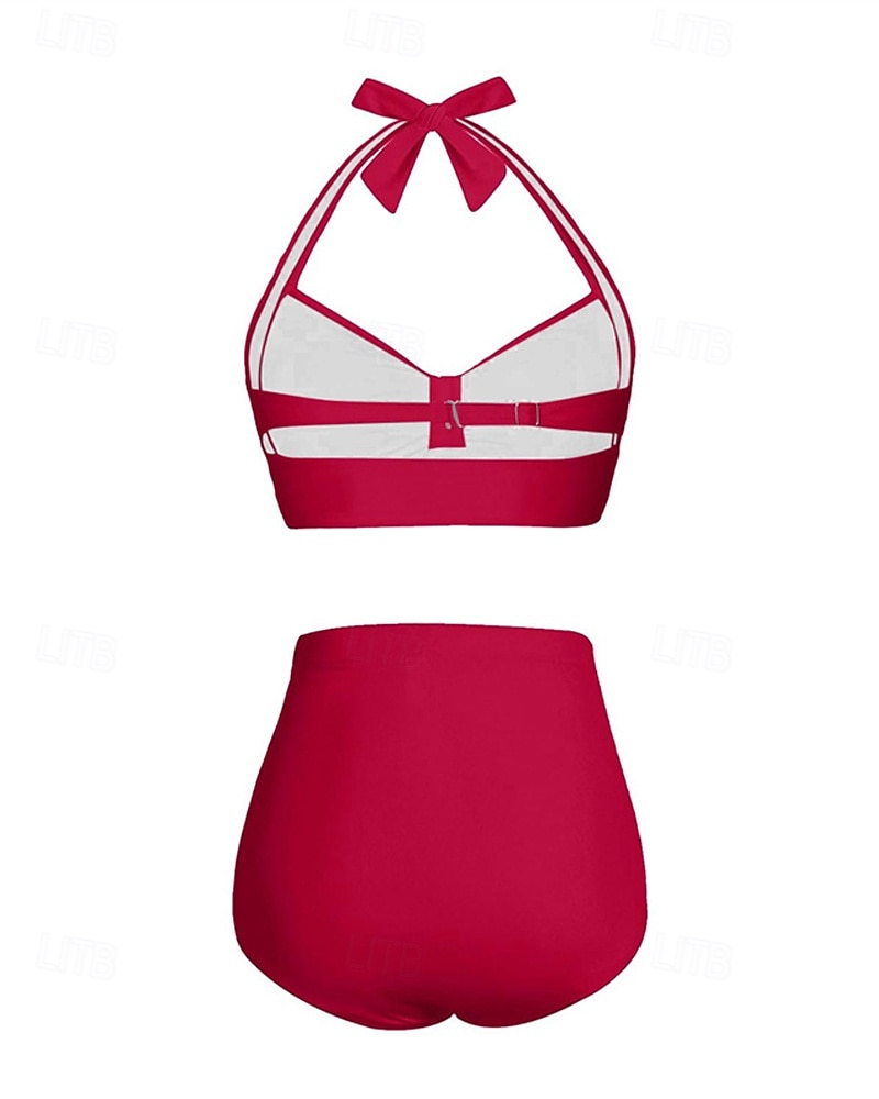 Per donna Costume da bagno Bikini a vita alta con volant 2 pezzi Tropicale Senza schiena Protezione UV Alta elasticità Senza Maniche Costume da Bagno Surf Immersione Snorkeling Estate del 2026 a $15.49 –P11