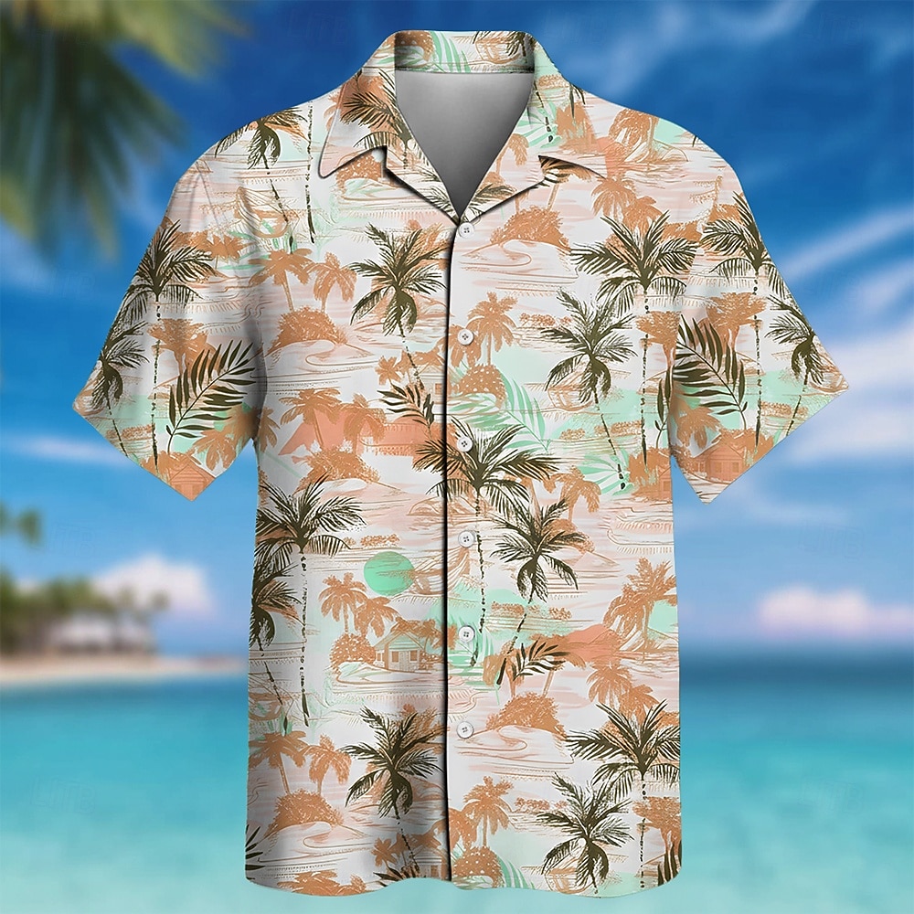 Herre Kokosnøttre Tropiske planter Skjorte Kubansk skjorte Hawaii skjorte Kortermet Hawaiisk Feriereise Ferie Strand Klær Sommer Vår Camp Collar skjorte 3D-utskrift Blå Oransje Grønn 2026 - $25.99 –P2