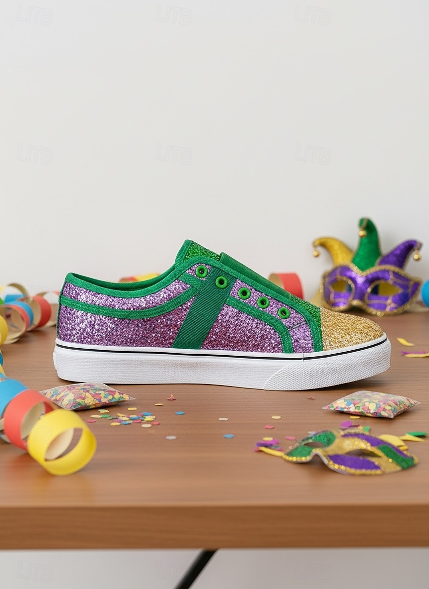 Dámské fialové třpytivé slip-on tenisky na Mardi Gras – Třpytivé boty pro hudební festivaly karnevalové párty a výrazné pouliční oblečení 2026 - $29.99 –P2