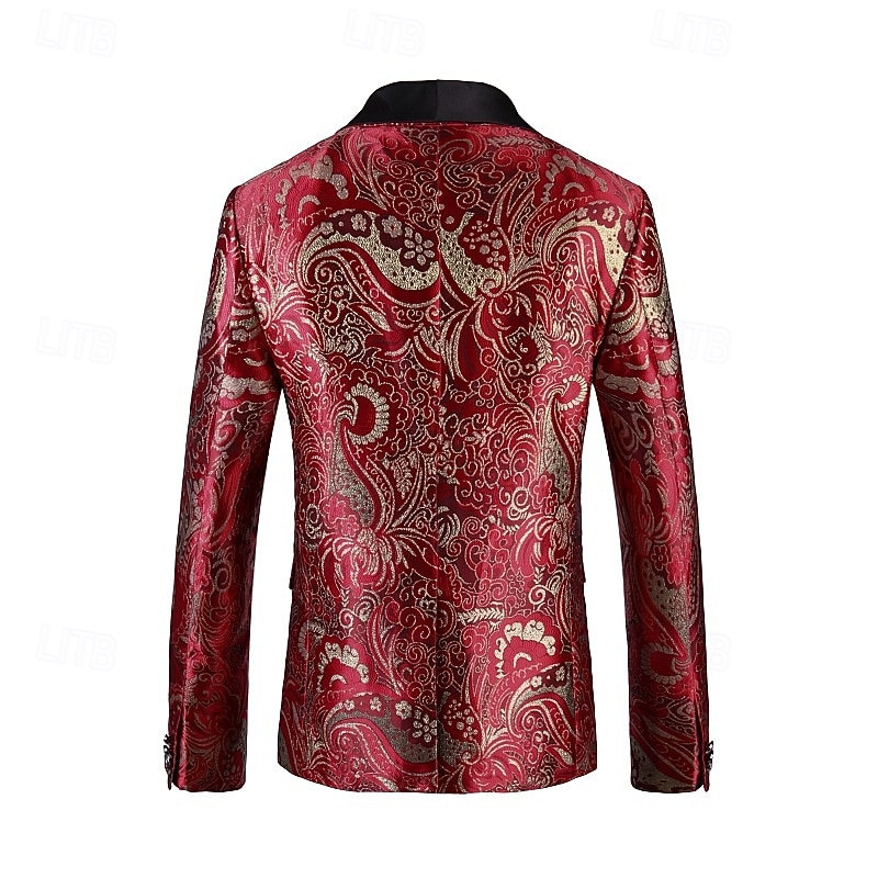 Men's Blazer Jacket Shawl Collar Fashion Party Luxury Paisley Jacquard Blazer Red Beige Tailored Fit Single Breasted One-button 2026 - $117.99 –P5